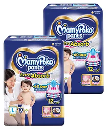 MamyPoko Extra Absorb Pant Style Diapers Large - 10 Pieces - (Pack of 2)