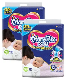 MamyPoko Extra Absorb Pants Style Diapers (New Born) 114 - (Pack of 2)