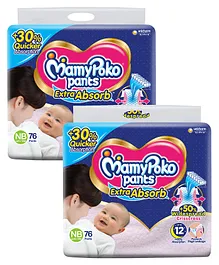 MamyPoko Extra Absorb Pants Style Diapers (New Born) 76 - (Pack of 2)