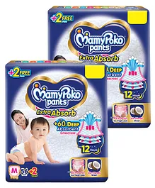 MamyPoko Extra Absorb Pants Style Diapers (Medium) 58 - (Pack of 2)