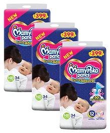 MamyPoko Pants Extra Absorb Diaper for Extra Absorption- For New Born upto 5 Kg - Pack of 34 - (Pack of 3)