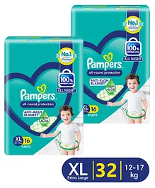 Pampers All round Protection Pants, Extra Large size baby diapers (XL) 16 Count, Lotion with Aloe Vera - (Pack of 2)