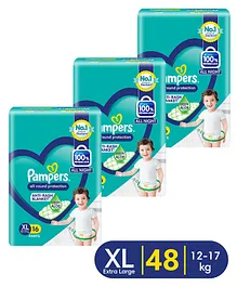 Pampers All round Protection Pants, Extra Large size baby diapers (XL) 16 Count, Lotion with Aloe Vera - (Pack of 3)