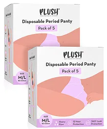 Plush Heavy Flow Disposable Period Panties Pack of 5 Medium to Large- Pink (Pack of 2)