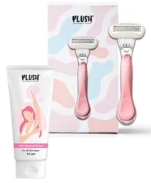 Plush Hair Removal Cream & Plush 5 Blade Body Razor for Women with Aloe Vera Lubricating Strip - Pink