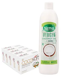KLF Nirmal Virgin Coconut Oil - 500 ml & KLF Nirmal Cocosoft Coconut Soap Pack of 5 - 75 g Each