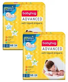 Babyhug Advanced Tape Style Diapers New Born Size - 24 Pieces - (Pack of 2)