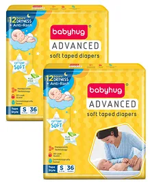 Babyhug Advanced Tape Style Diapers Small Size - 36 Pieces - (Pack of 2)