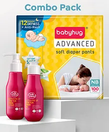 Mom and Baby Combo Pack of 3 -Babyhug Advanced Pant Style Diapers New Born - 100 Pieces and Bella Mama Stretch Marks Lotion and Oil - 100ml