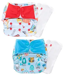 Babyhug Reusable Contrast Flap Closer Cloth Diaper With SmartDry Inserts - Blue and Red (Pack of 2)