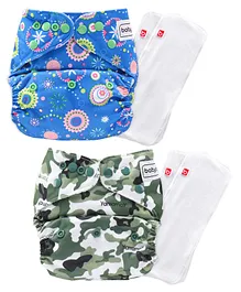 Babyhug Free Size Reusable Cloth Diaper With 2 SmartDry Inserts - Camouflage Print Green and Blue (Pack of 2)