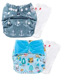 Babyhug Reusable Cloth Diaper With Smart Dry Inserts - Flap Blue and Anchor Print (Pack of 2)