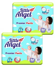 Little Angel Premier Pants Baby Diaper Medium (M) - 28 Pieces - (Pack of 2)