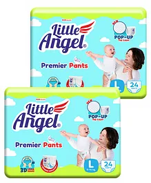 Little Angel Premier Pants Baby Diaper Large (L) - 24 Pieces - (Pack of 2)