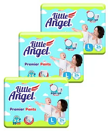 Little Angel Premier Pants Baby Diaper Large (L) - 24 Pieces - (Pack of 3)
