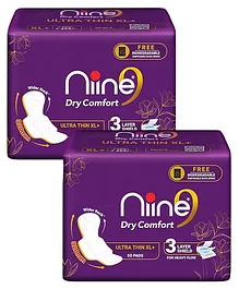 Niine Dry Comfort Ultra Thin XL plus Sanitary Napkins for Heavy Flow 50 Pads with Free Biodegradable disposable bags - (Pack of 2)
