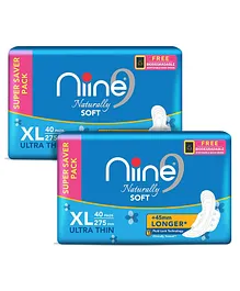 Niine Naturally Soft Ultra Thin XL Sanitary Pads with Free Biodegradable Disposal Bags - 40 Pads - (Pack of 2)