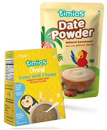 Timios Organic Wheat and Banana Porridge | No Added Sugar & No Preservatives | Natural High-Protein & Fiber-Rich - 200 g and Timios 100% Organic Date Powder - 100 g