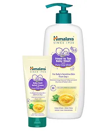 Himalaya Baby Rash Relief Cream With Pure Cow Ghee - 50 g & Himalaya Head to Toe Baby Wash with Pure Cow Ghee - 400 ml