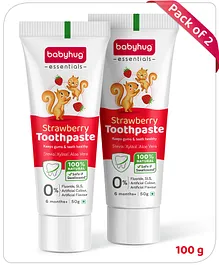 Babyhug Strawberry Flavoured Toothpaste for Ages 6 Months+ |100% Natural Ingredients Fluoride Free No SLS/SLES - 50 g Pack of 2