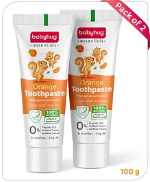 Babyhug Orange Flavoured Toothpaste for Ages 6 Months+ |100% Natural Ingredients Fluoride Free No SLS/SLES- 50 g Pack of 2