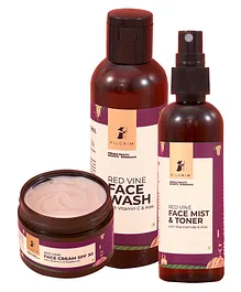 Pilgrim French Red Vine Face Wash 100 ml with Toner Spray 100 ml and Face Cream 50 gm (Day Regime)