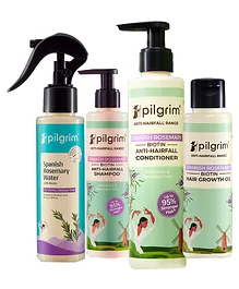 Pilgrim Spanish Rosemary & Biotin Hair Growth Oil 100 ml with Anti Dandruff Shampoo 200 ml, Anti Dandruff Conditioner 200 ml and Spanish Rosemary Water 100 ml