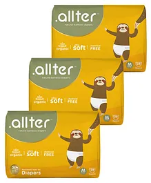 Allter Organic Bamboo Feet Print Taped Diapers For Medium Size - 28 Pieces(Pack of 3)