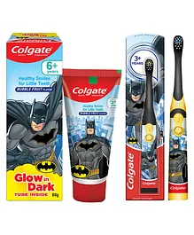 Colgate Baby Kids Batman Battery Powered Electric Toothbrush Extra Soft Bristles - Multicolor & Kids Toothpaste Gentle Protection Batman Bubble Fruit Flavour- 80 g