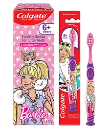 Colgate Baby Kids Toothpaste Barbie Strawberry Flavour- 80 g & Barbie Toothbrush, Extra Soft Bristles With Tongue Cleaner - Pink & Purple