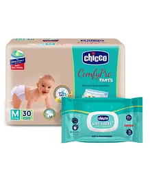 Chicco Comfypro Diaper Pants Medium - 30 Pieces & Wet Wipes with Fliptop - 72 Wipes