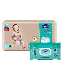 Chicco Comfypro Diaper Pants Small - 36 Pieces & Wet Wipes with Fliptop - 72 Wipes