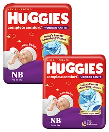 Huggies 5 in 1 Comfort Complete Comfort Dry Pants New Born(Extra Small) Size Pants- 90 Pieces and Huggies 5 in 1 Comfort Complete Comfort Dry Pants New Born(Extra Small) Size Pants- 24 Pieces