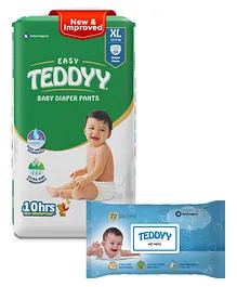 Teddyy Baby Easy Pant Diapers Extra Large 54 pieces and Teddyy Baby Wet Wipes With Lid - 72 Pieces