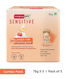 Babyhug Pro Sensitive pH 5.5 Peach Milk Bathing Bar Pack of 3 - 75 g Each | Paediatrician Tested | 100% Soap Free | Tear Free