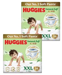 Huggies Natural Soft Premium Baby Diaper Pants, Cloud Softness All over, Double Extra Large (XXL) Size (15-25 Kgs)- 36 Pieces (Pack of 2)