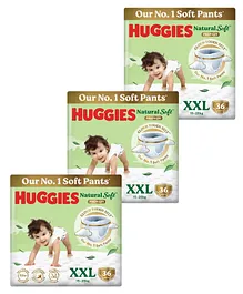 Huggies Natural Soft Premium Baby Diaper Pants, Cloud Softness All over, Double Extra Large (XXL) Size (15-25 Kgs)- 36 Pieces (Pack of 3)