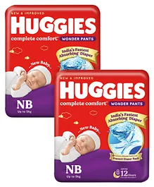 Huggies Complete Comfort Wonder Pants, India's Fastest Absorbing Diaper | Newborn Size, 90 Diapers (Pack of 2)