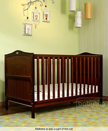 Babyhug Merlino Wooden Cot Cum Bed & Mattress