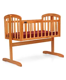 Babyhug Joy Cradle - Natural & Babyhug Baby Mattress Maroon (Design May Vary)