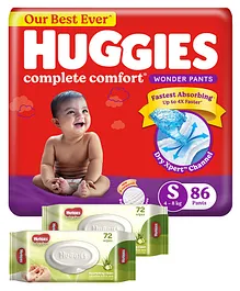 Huggies Wonder Pants Small Pant Style Diapers - 86 Pieces & Huggies Nourishing Clean Baby Wipes with Cucmber & Aloe Vera - 72 Pieces (Pack of 2)