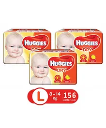 Huggies Dry Taped Diapers Large - 52 Pieces (Pack of 3)