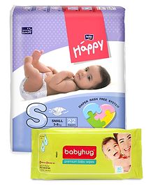 Bella Baby Happy Diapers Small - 22 Pieces & Babyhug Premium Baby Wipes - 80 Pieces Bella Baby Happy Diapers Small - 22 Pieces & Babyhug Premium Baby Wipes - 80 Pieces