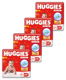 Huggies Newborn Small Size Complete Comfort Dry Baby Tape Diapers with 5 in 1 Comfort - 36 Pieces- ( Pack of 4 )