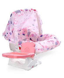 Babyhug Spring 5 in 1 Carry Cot Cum Rocker With Mosquito Net AND Babyhug Raise Me Up Baby Booster Seat With Adjustable Food Tray & 3 Point Safety Harness (Pink)