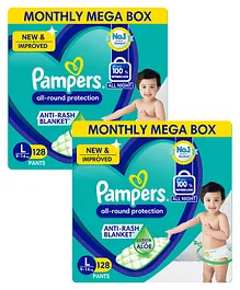 Pampers Pant Style Large Size Diapers Monthly Box Pack - 128 Pieces - (Pack of 2)