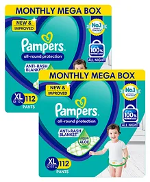 Pampers Pant Style XL Size Diapers Monthly Box Pack - 112 Pieces - (Pack of 2)