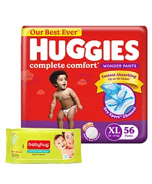 Huggies Wonder Pants Extra Large Pant Style Diapers - 56 Pieces & Babyhug Premium Baby Wipes - 80 Pieces