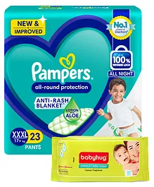 Pampers Pant Style Diapers XXXL Size - 23 Pieces & Babyhug Premium Baby Wipes - 80 Pieces
