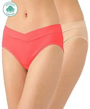 Inner Sense Organic Cotton Antimicrobial V Band Panty Pack Of 2 - Red Beige